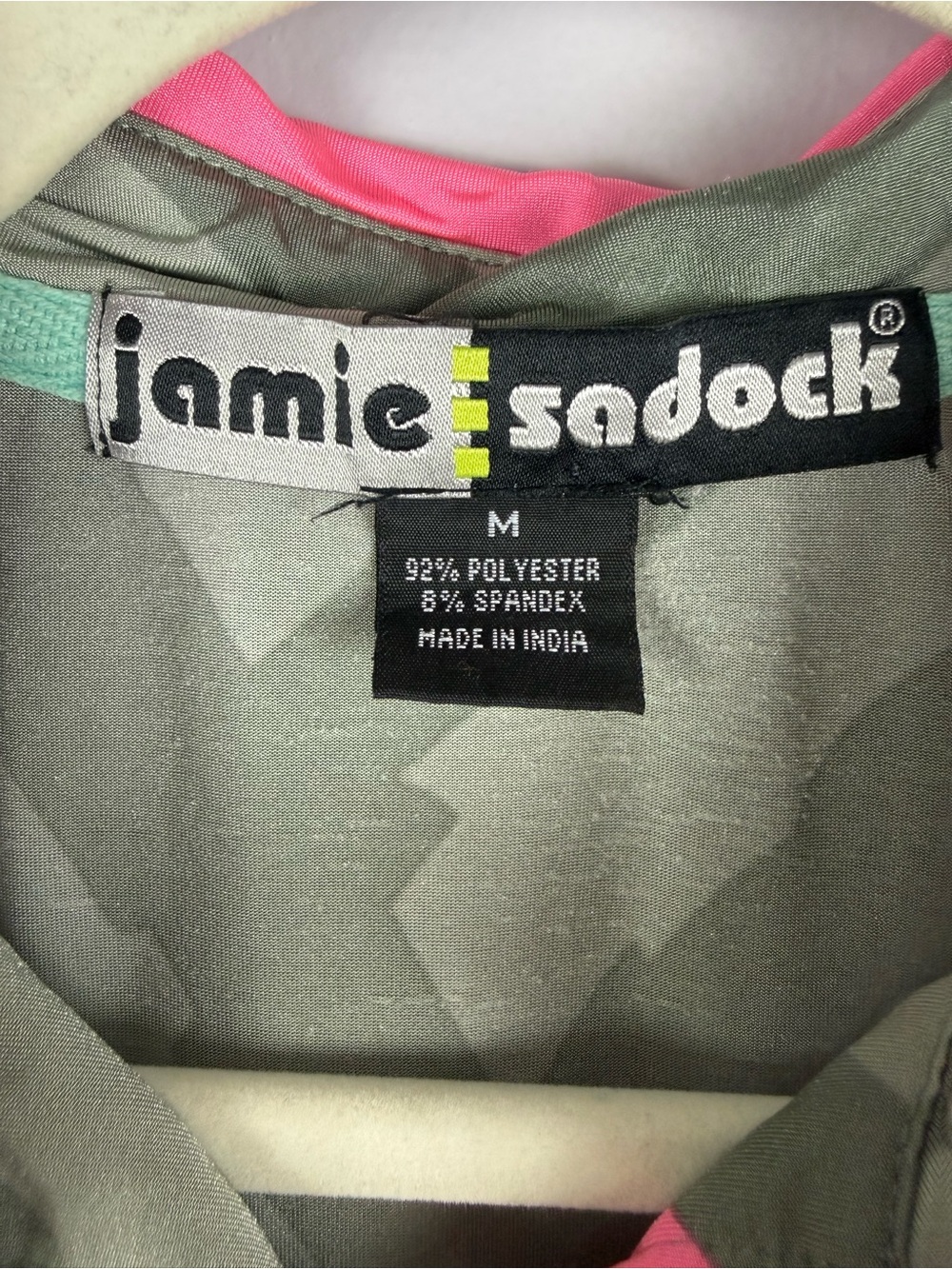 Jamie Sadock Medium Short Sleeve Golf Polo Shirt Pink Olive Abstract Print - Picture 3 of 13